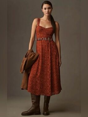 NWT Reformation Lela Red Floral Fall Wedding Midi Dress Size 10